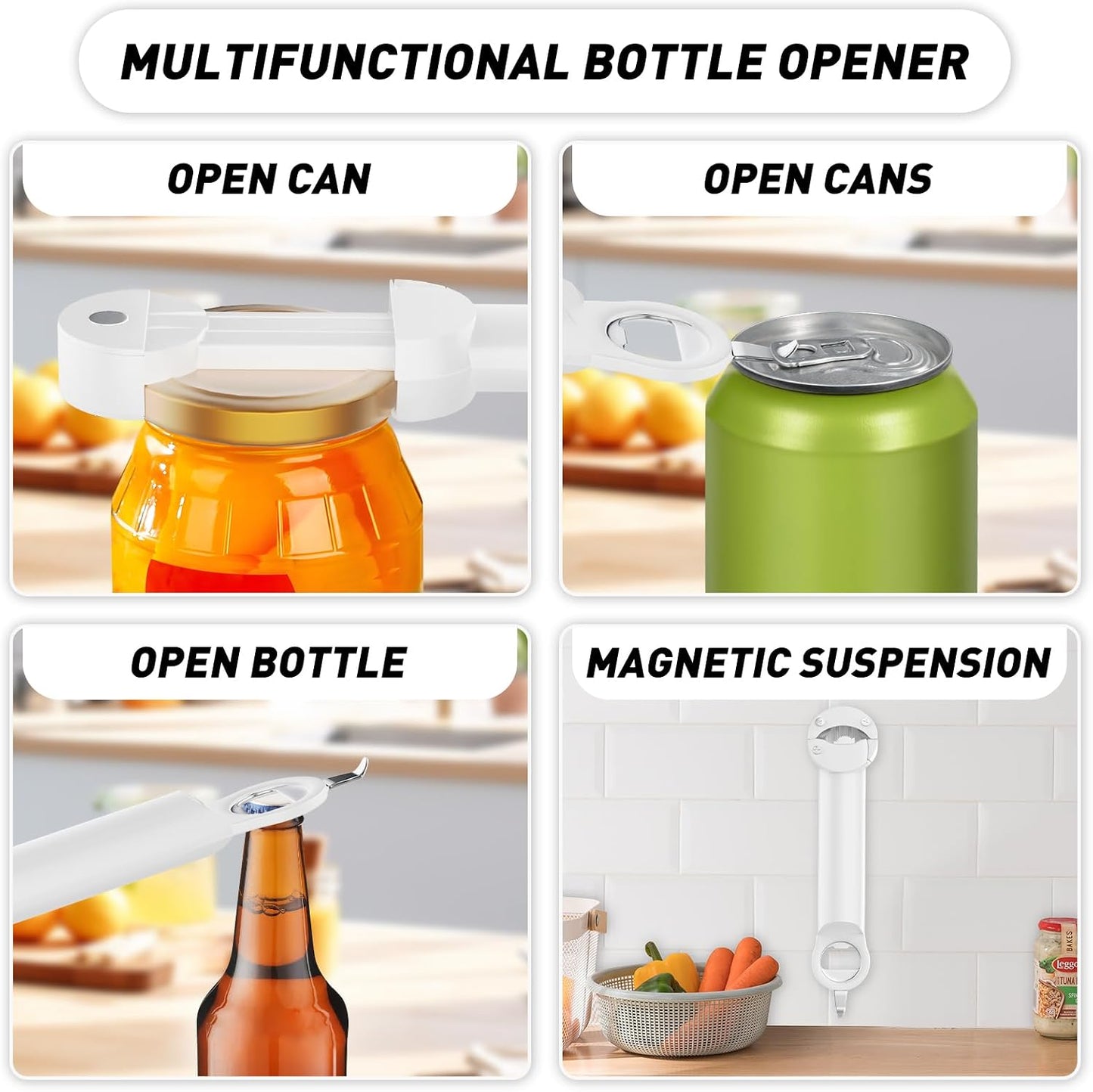 Jar Opener Bottle Opener for Seniors with Arthritis, Multi Retractable Magnetic Can Opener, Jar Grippers for Opening Jars, Kitchen Gadgets for Weak Hands and Senior Arthritis (Black)