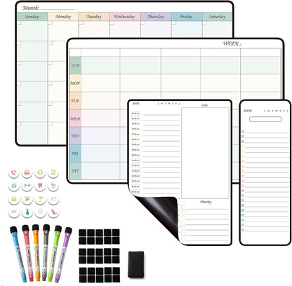 Magnetic Dry Erase Weekly Planner with Hourly Time Slots Whiteboard Calendar for Fridge, Schedule Board, to DO and Chore List for Family 16.5”(L) × 11”(H)