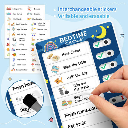 Chore Chart for Kids: Dry Erase Visual Schedule, Magnetic Bedtime/Morning Routine Chart - Toddler Chore Board, Checklist, To Do List for Kids (2 morning checklists, 2 bedtime checklists)