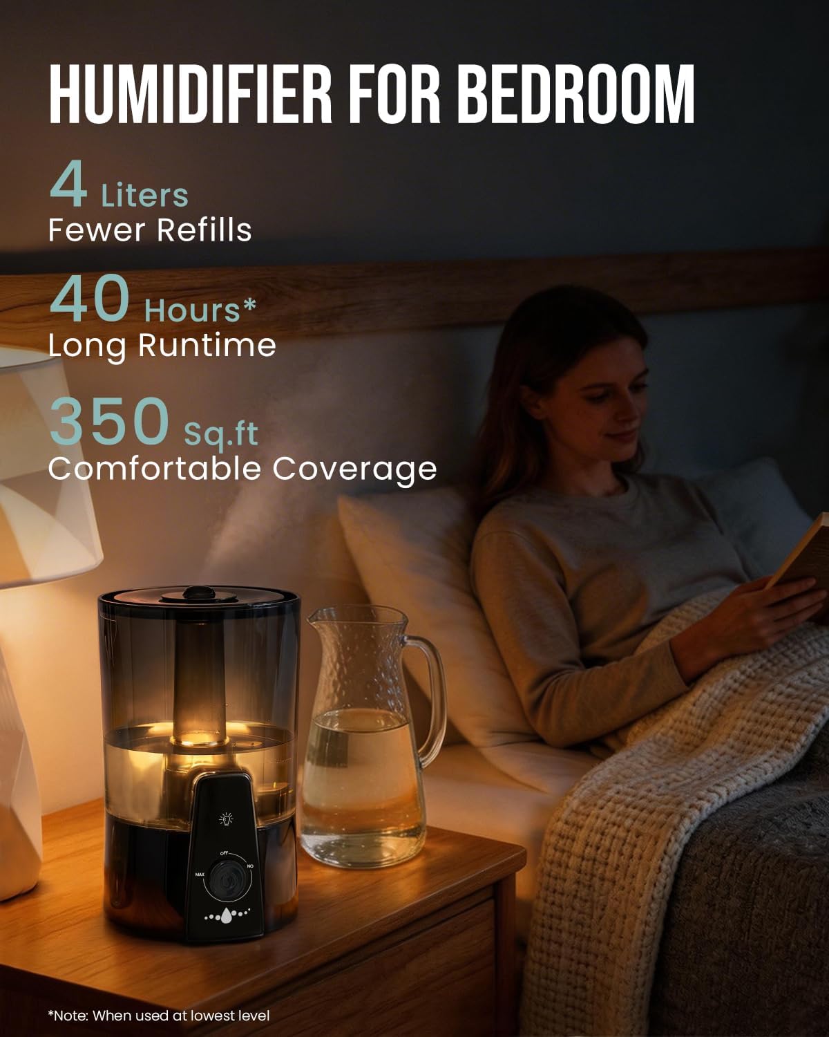 4L Humidifiers for Bedroom,Dishwasher Safe Design Easy Clean,Black