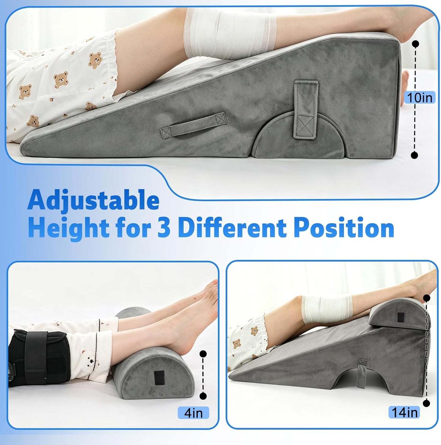 Leg Elevation Pillows for After Surgery, Knee Replacement Recovery Wedge Pillow for Single Leg with Semi-Cylindrical Pillow for Hip Ankle Knee Relief Keep Leg Straight