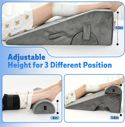 Leg Elevation Pillows for After Surgery, Knee Replacement Recovery Wedge Pillow for Single Leg with Semi-Cylindrical Pillow for Hip Ankle Knee Relief Keep Leg Straight