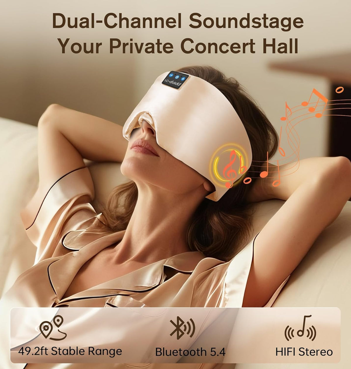 LC-dolida Luxurious Silk Soft Sleep Mask, Sleep Headphones with Bluetooth 5.4 for Side Sleeper, Total Blackout Eye Sleeping Mask for Women and Men, Ideal Gift for Restful Sleep, Travel(Black)