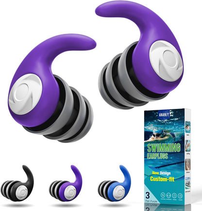 Waterproof Swimming Ear Plugs for Adults Kids, 3 Pairs Soft Silicone
