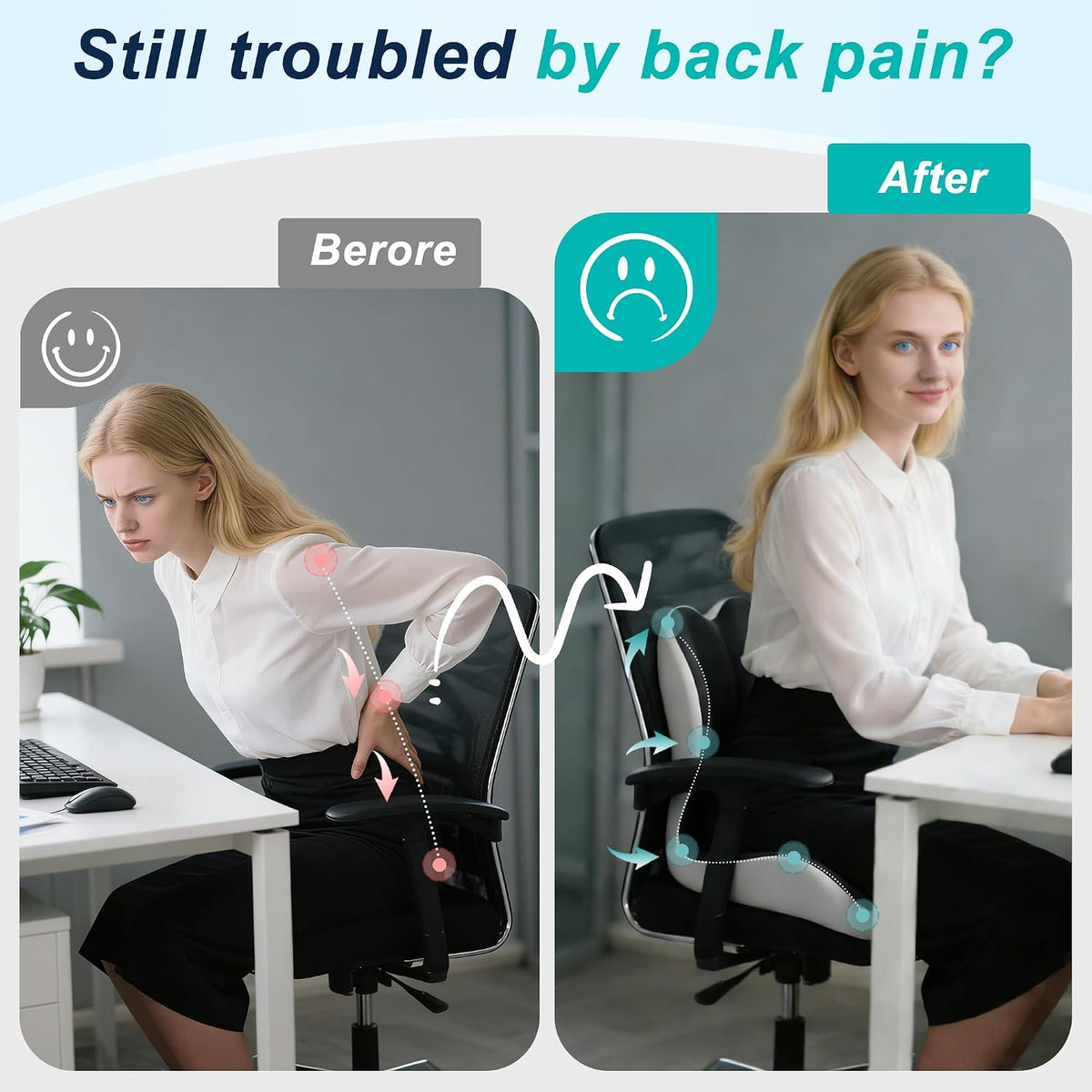 Seat Cushion for Office Chair, Ergonomic Cushion with Lumbar Support Pillow