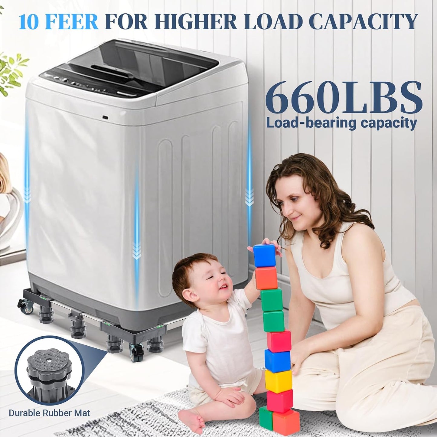 W B D WEIBIDA Appliance Dolly Cart with 4 Locking Twin Wheels Mini Fridge Stand Adjustable Furniture Mover Mobile Roller Base for Washing Machine, Dryer, Refrigerator, Laundry Pedestal