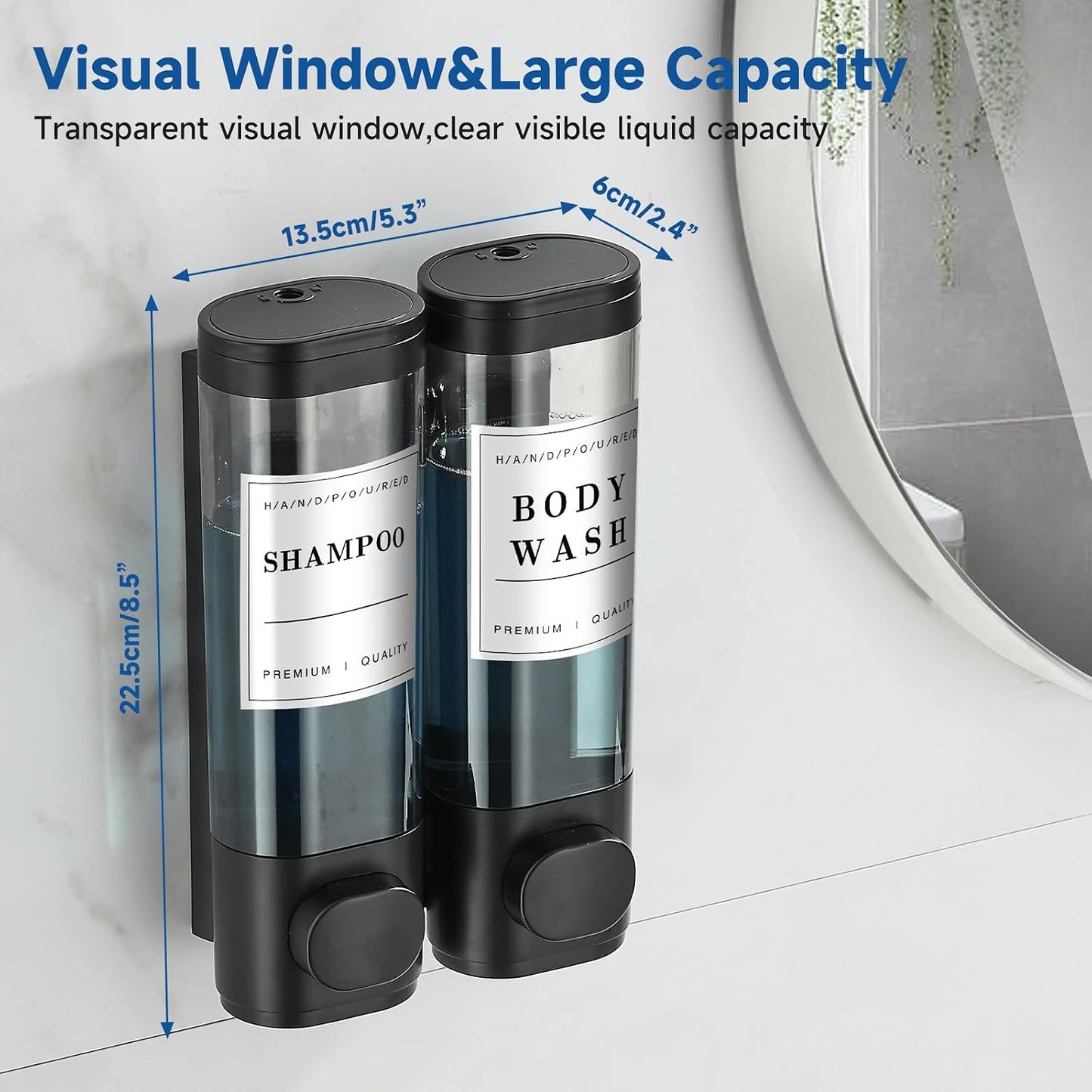 Shampoo and Conditioner Dispenser,Shower Soap Dispenser 3 Chamber No Drill Wall-Mounted Shampoo Dispenser for Shower Wall Mounted Shower Dispenser for Bathroom Hotel Large Capacity,Black