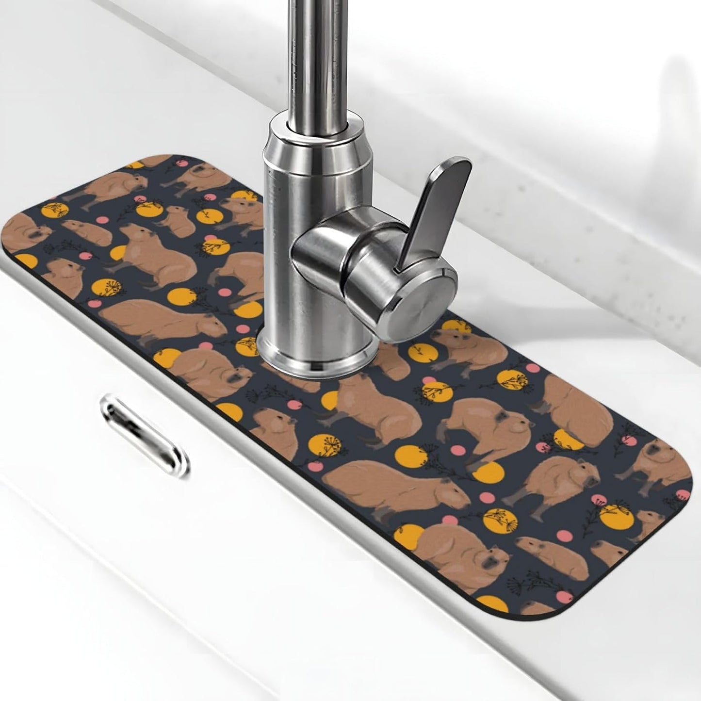 Wildflowers Floral Flower Kitchen Sink Splash Guard Faucet Mat Super Absorbent Fast Drying Mat Sink Gadgets-Fast Drying Pad Sink Mat For Kitchen Bathroom (15" X 5.5" )
