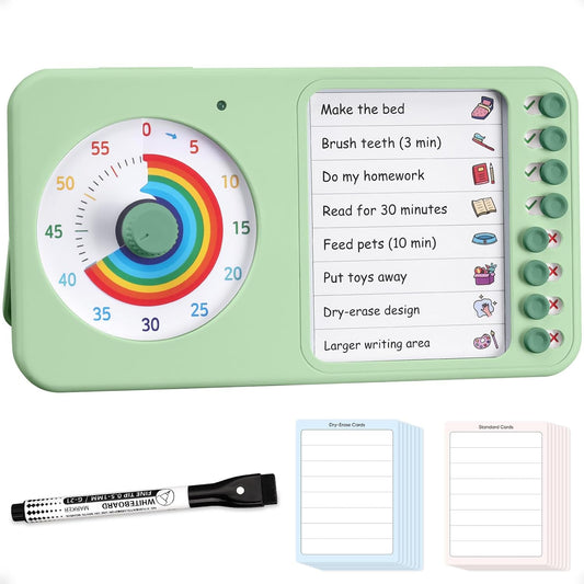 2-in-1 Visual Timer ADHD with Task Board, to-Do List, Checklist | Dry Erase Chore Chart and Visual Schedule for Kids ADHD, Rainbow Countdown Timer for Classroom, Home, Homeschool (White)