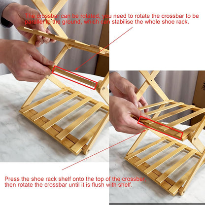 YYW Bamboo Shoe Rack for Entryway, Foldable Free Standing for Closet | Installation-Free Vertical Shoe Racks, Shoe Shelf for Living Room Bedroom, Easy To Assemble, Tawny 5 Layers