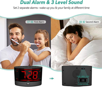 ANJANK Extra Loud Alarm Clock for Heavy Sleepers, Wireless Bed Shaker, Vibrating Dual Alarm, Deaf and Hearing-impaired, Adjustable Volume/Dimmer/Wake up Mode, USB Charger Port
