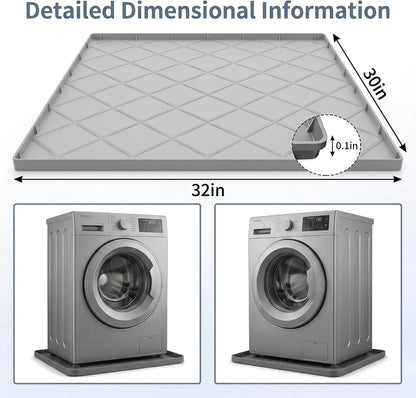 32"x30" Washing Machine Pan Silicone Mat, Upgraded 1" Raised Edges | Non-Slip Waterproof Washer Drip Tray for Under Washer & Dryer,Anti-Vibration Floor Protector for Refrigerator,Water Dispenser