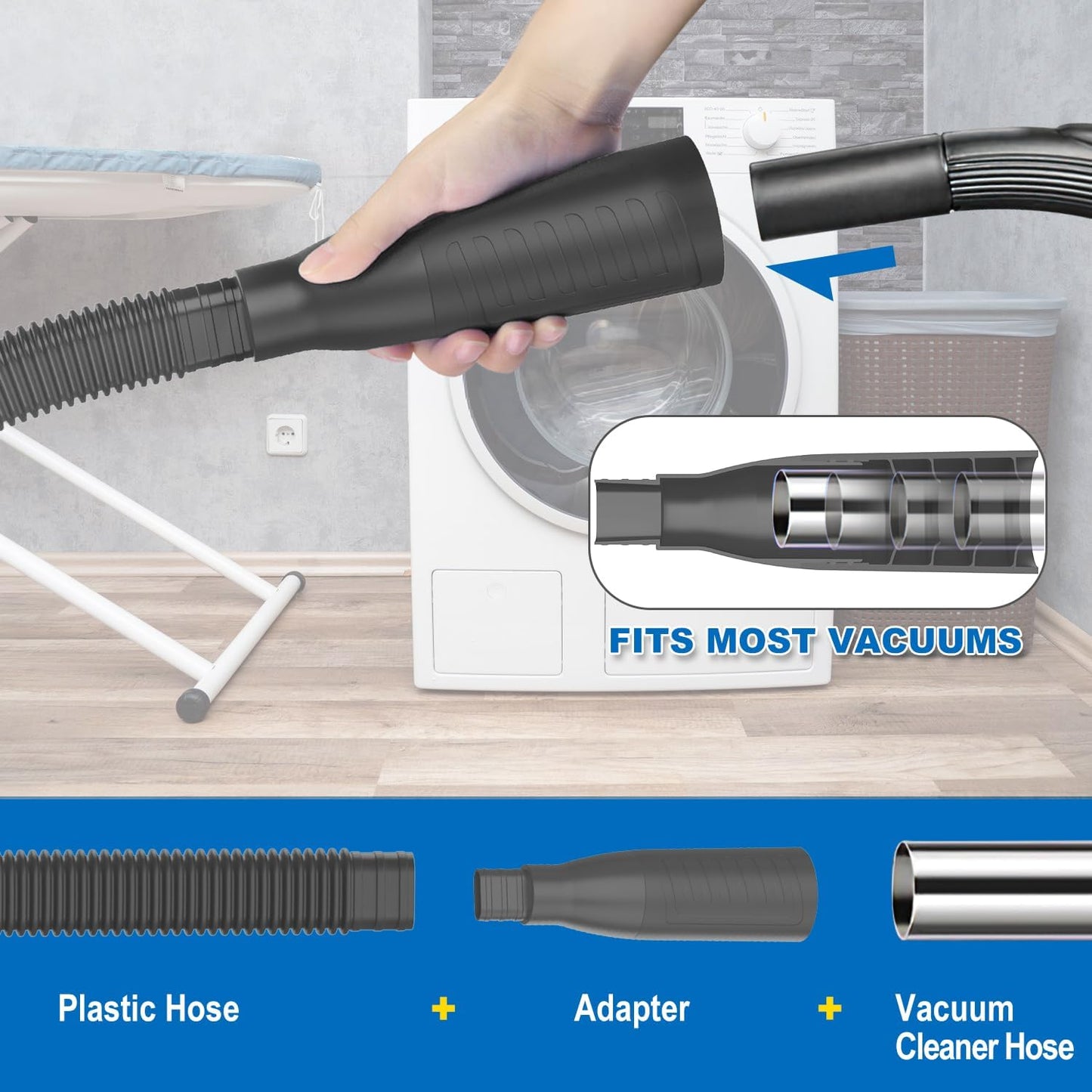 PetOde Dryer Vent Cleaner Kit – Dryer Vent Vacuum Hose Attachment Blue | Dryer Vent Cleaning Hose Reach Deep Inside Vents - Remove Hidden Lint, Speed Drying & Reduce Fire Risk