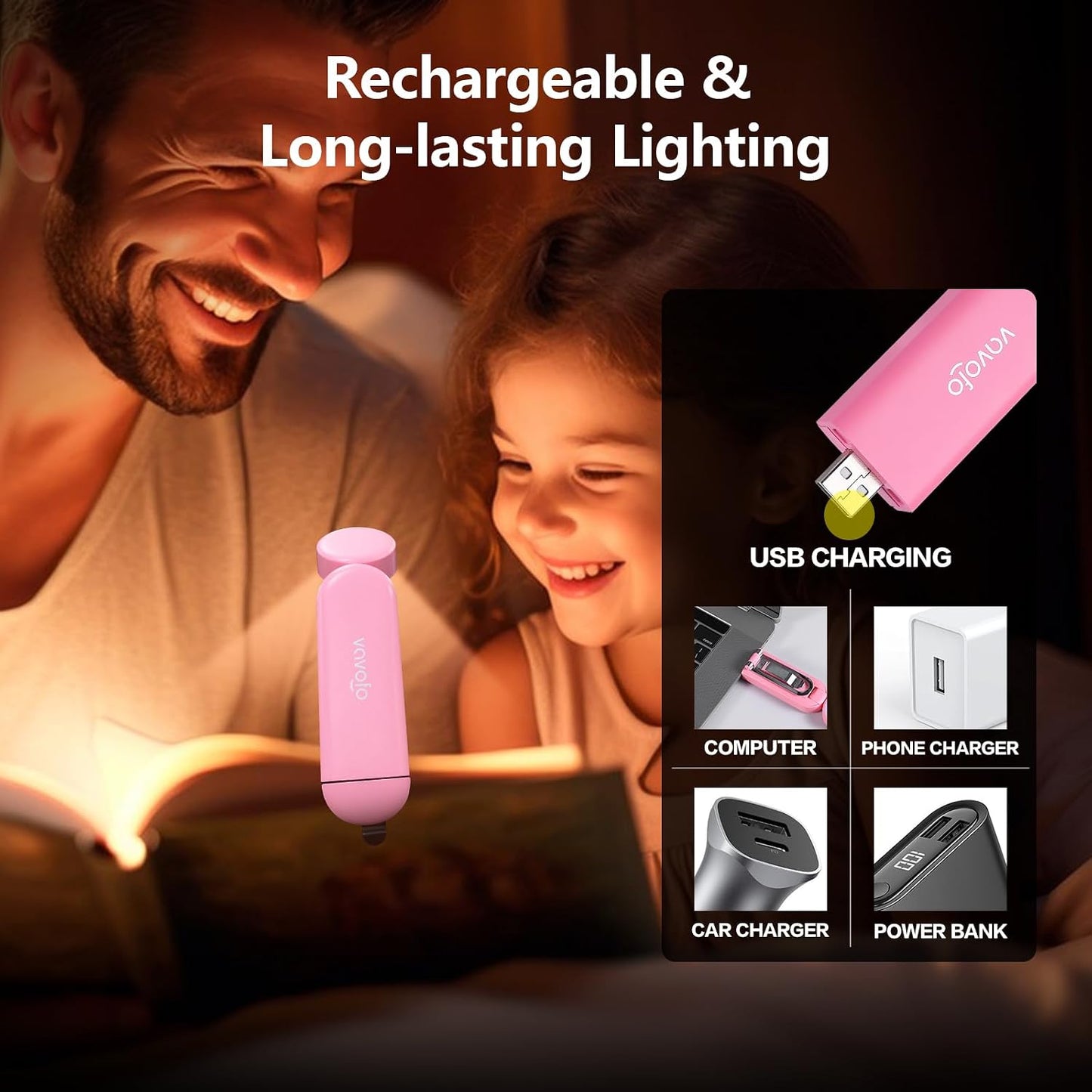 VAVOFO USB Rechargeable Bookmark Reading Light, Blue Light Blocking Amber LEDs for Bedtime Reading - Clip On, 9 Lighting Modes
