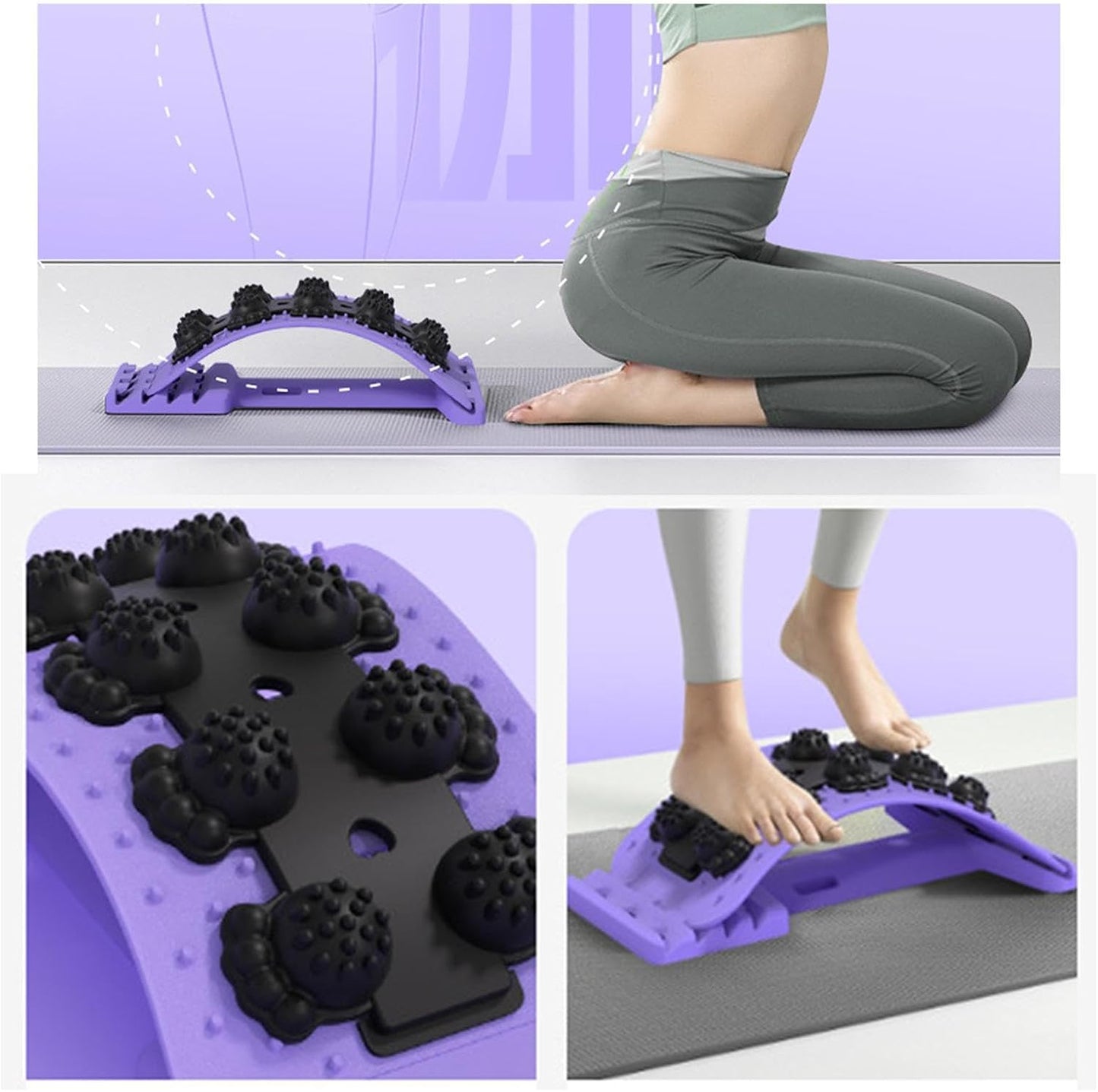 Back Stretcher - Lumbar Spine Relaxer, 4-Level Adjustable Relaxation Board | Yoga Back Stretcher | Scoliosis Massager Device with Black Massage Head for Muscle Alignment Cracking Lower Påin Ŕelief Ho