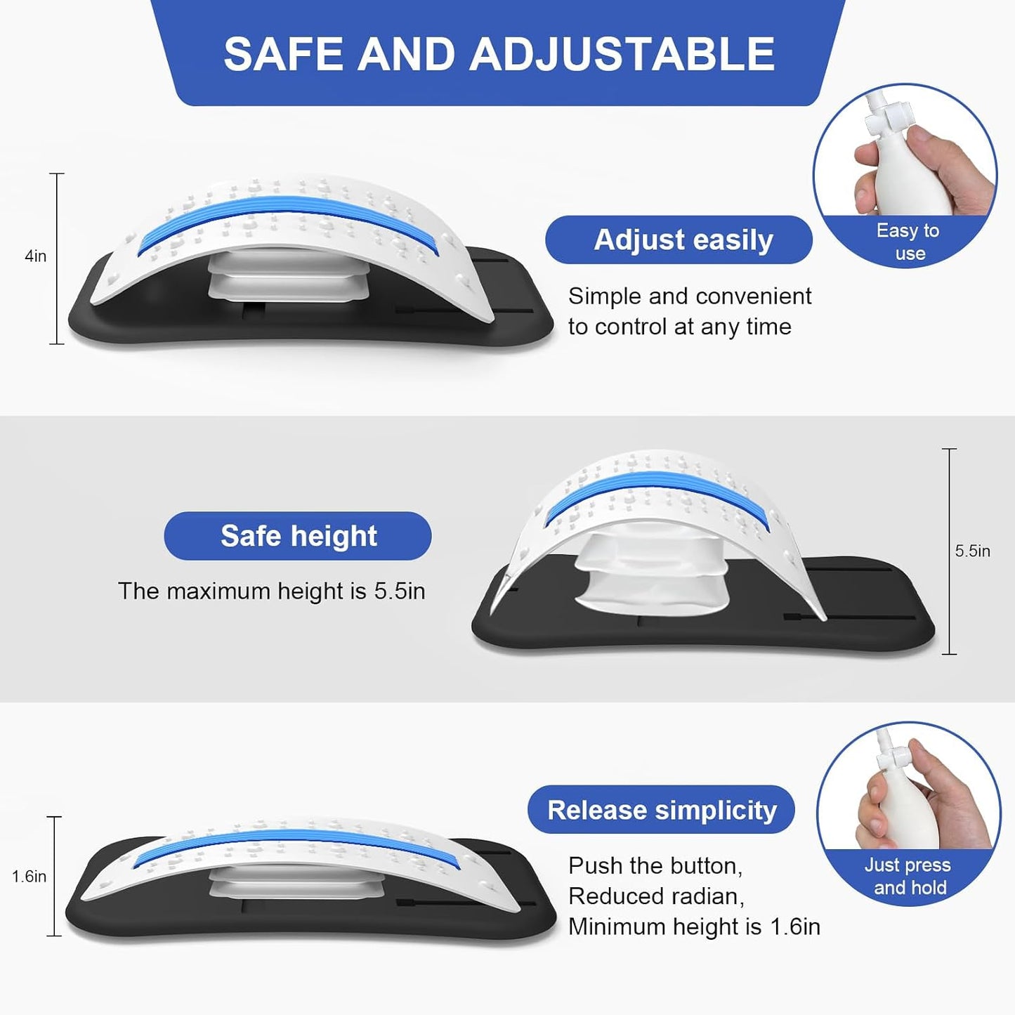 ZhanHao Back Stretcher for Lower Back Pain Relief,Adjustable Lumbar Traction Device, Ergonomic Spine Board with Acupressure Points,Back Massager for Spinal Decompression and Scoliosis