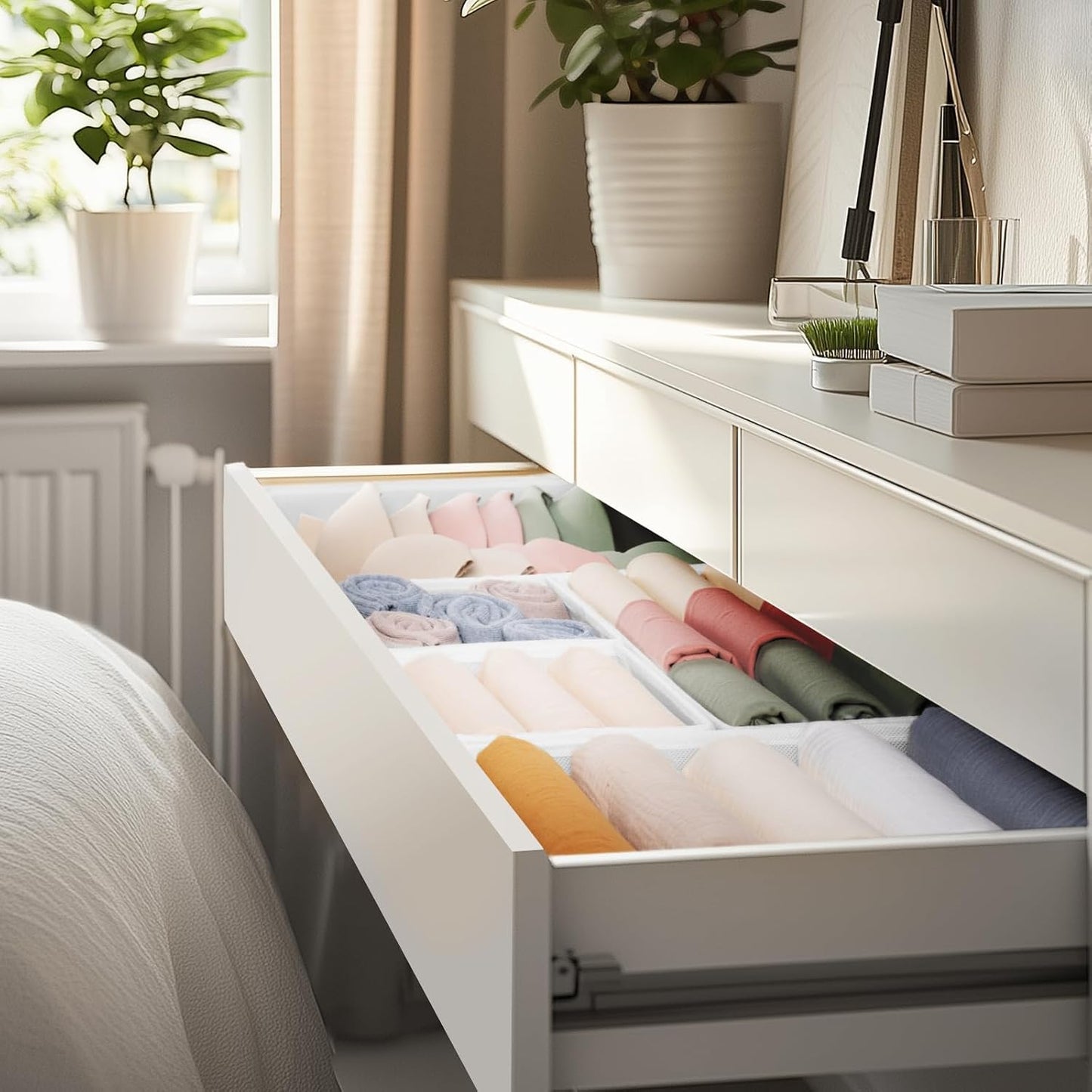 Drawer Organizer Clothes, 10 Pack Dresser Organizer for Baby Clothes, Underwear, Sock- Foldable Closet Organization and Storage Dividers Bins for Nursery, Bedroom (Beige)
