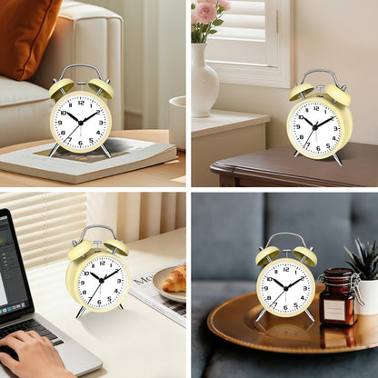 4.5" Metal Loud Alarm Clock for Heavy Sleepers Adults, Analog Battery Operated Alarm Clock with Bells Glow in Dark Numbers, Silent Old School Bedside Desk Clock for Bedroom Office Kids, Black