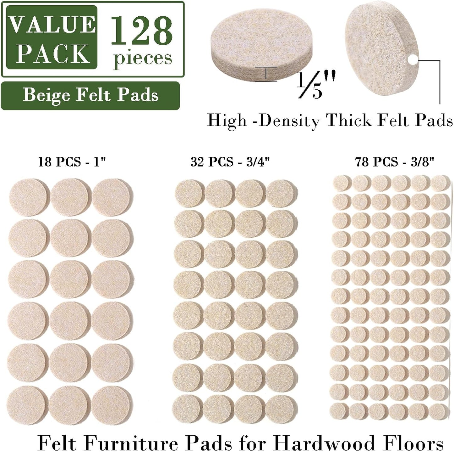 Fursafe&Q Felt Furniture Pads, Furniture Felt Pads for Hardwood Floors -Self Adhesive Chair Leg Floor Protectors, Protect Your Floors from Nicks, Bumps and Scratch,96 Pcs Round Cabinet Door Bumper