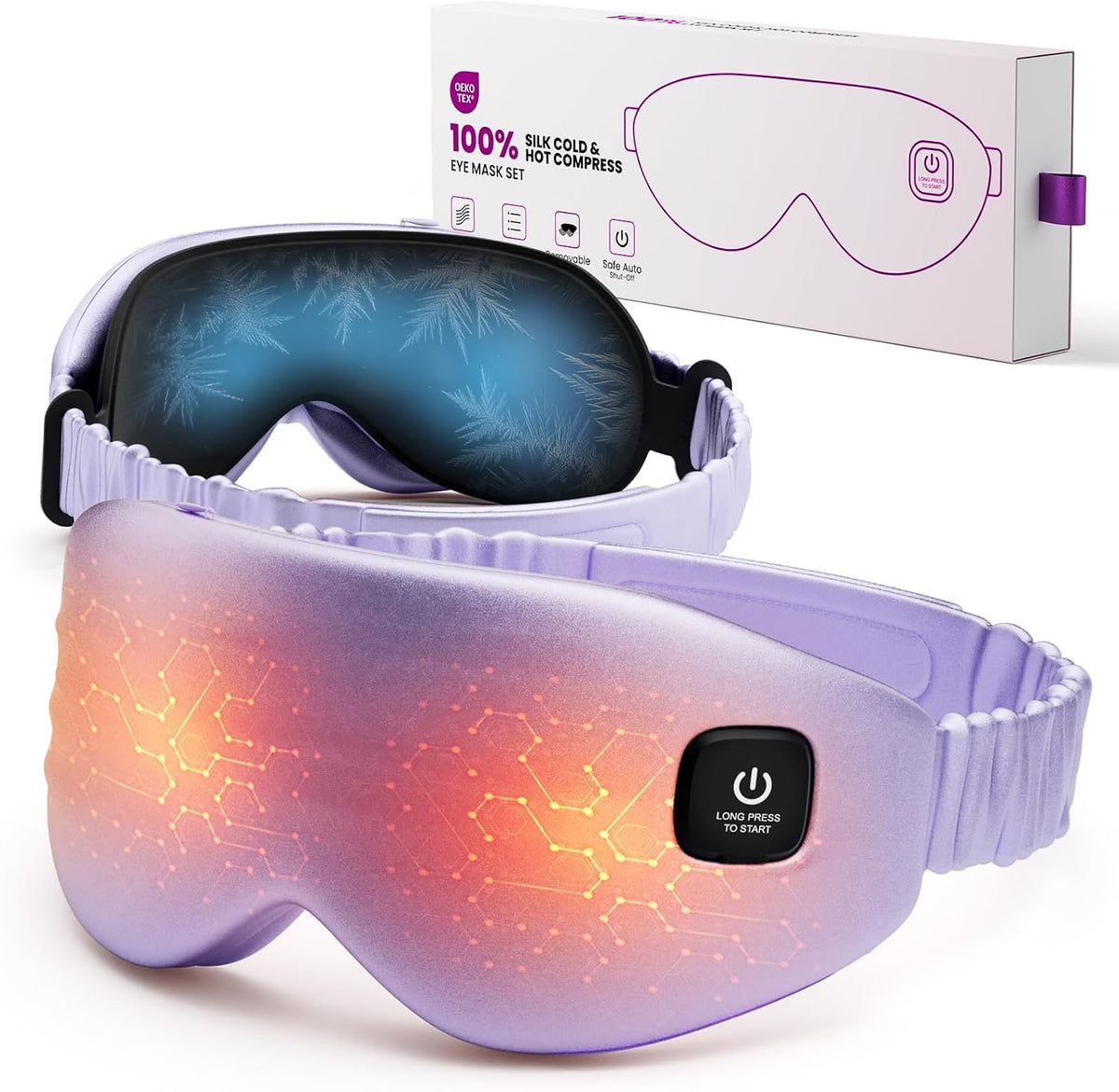 100% Silk Wireless Heated Eye Mask with Cooling & Washable Shells-Black