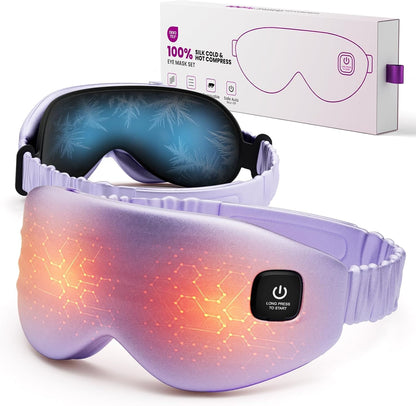 100% Silk Wireless Heated Eye Mask with Cooling & Washable Shells-Black