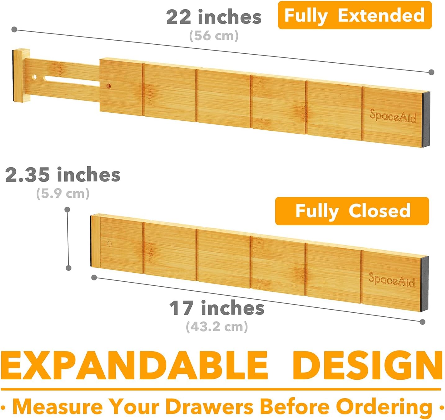 SpaceAid Bamboo Drawer Dividers with Inserts and Labels, Kitchen Adjustable Drawer Organizers, Expandable Organization for Home, Office, Dressers, 4 Dividers with 9 Inserts (17"-22" Natural)
