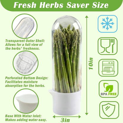 Ideal Swan Herb Keeper, 3 Pack Herb Saver Refrigerator for Cilantro & Herbs | Keeps herbs fresh 2-3 weeks. 3 pack stores cilantro, parsley, asparagus, lettuce. Easy-clean, stackable, fits fridge shelves.