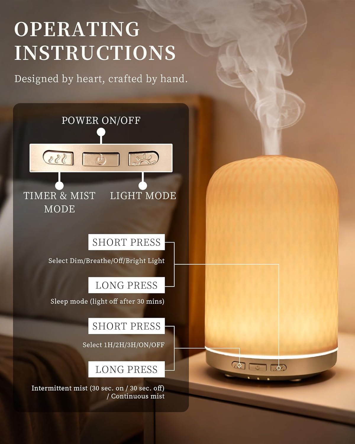Essential Oil Diffuser - 2.4MHz Ultrasonic Glass Diffuser with Pulse/Continuous Mist & Night Light, Waterless Auto-Off, Silent Aromatherapy Diffuser for Home, Office, Yoga, Spa, Gifts & Home Decor.