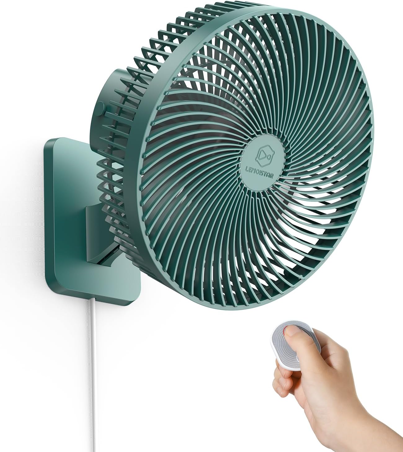 LEMOISTAR 8 Inch Small Wall Mounted RV Fan with Remote Control, 90° Oscillating, 4 Speeds, 4 Timer, Adjustable Tilt, 70 Inch Cord, Quiet, for Corner Bedroom Home Office Garage-Black