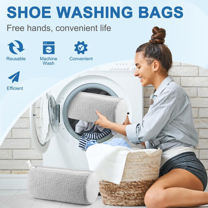 Aship Shoe Washing Machine Bag, Laundry Shoes Bag for Washer & Dryer - 2PC Reusable Shoe Cleaning Bag for Sneakers,Tennis Shoes, 360° Deep Cleaning With Self-locking Zipper for All Shoes Sizes - White