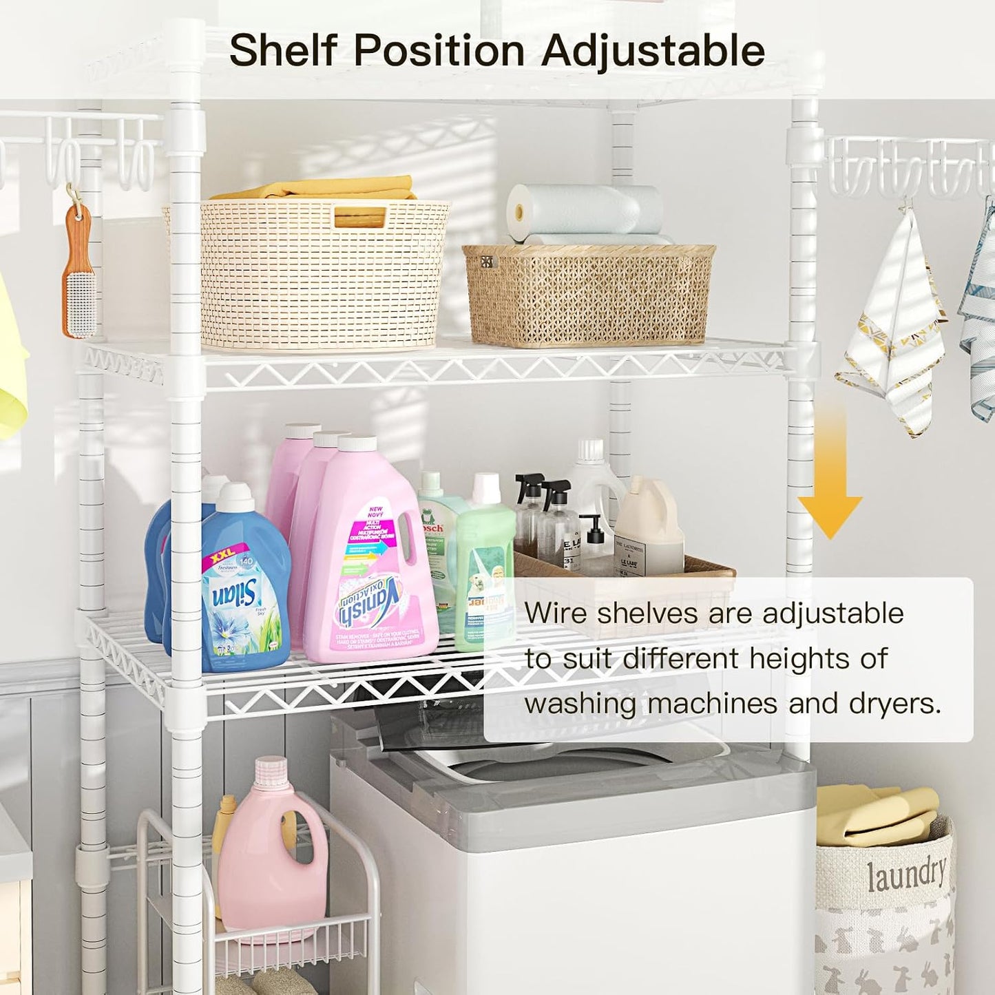U8 Medium Laundry Room Storage Organizer, Over the Washer and Dryer Storage Shelves for Laundry Organization, 32.3”W x 17.3”D x 76.2”H, Suit Washing Machine Width within 29.9”, Hold 304 lb, Black