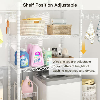 U8 Medium Laundry Room Storage Organizer, Over the Washer and Dryer Storage Shelves for Laundry Organization, 32.3”W x 17.3”D x 76.2”H, Suit Washing Machine Width within 29.9”, Hold 304 lb, Black