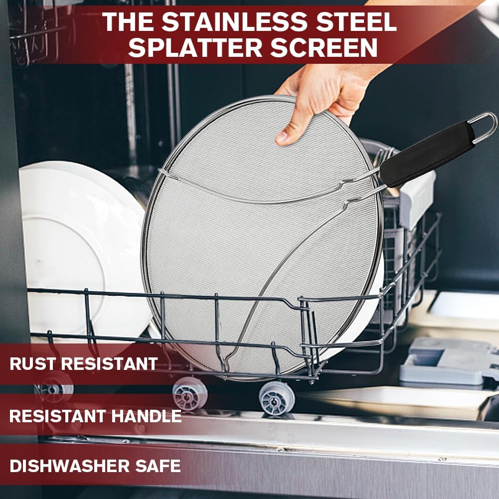 Silicone Splatter Screen for Frying Pan,Grease Splatter Guard,Heat-Resistant Splatter Guards for Cooking,Dishwasher Safe (9.8", 11.4", 13")