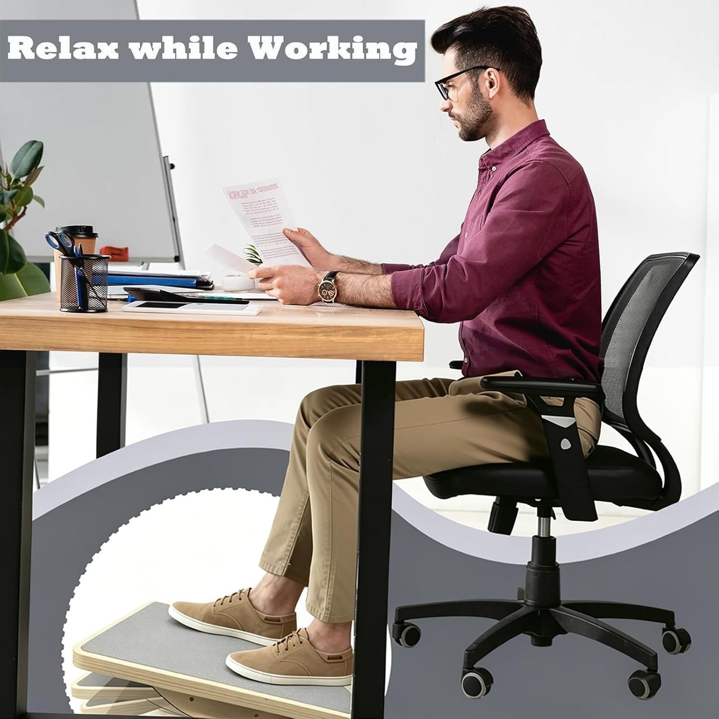 Balance Board Wooden Wobble Board for Adults Anti-Slip Board for Physical Therapy & Core Strength, Ideal Balance Board for Standing Desk with Ankle Support