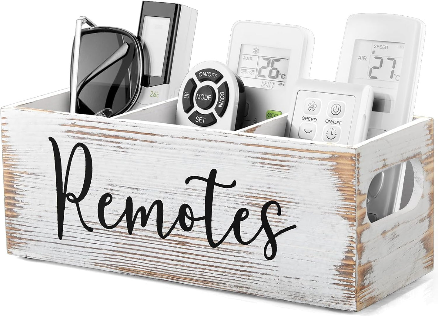 DRASTAR Remote Control Holder, Wood TV Remote Holder, Remote Storage Caddy, Remote Control Organizer (Black, 2 Slots)