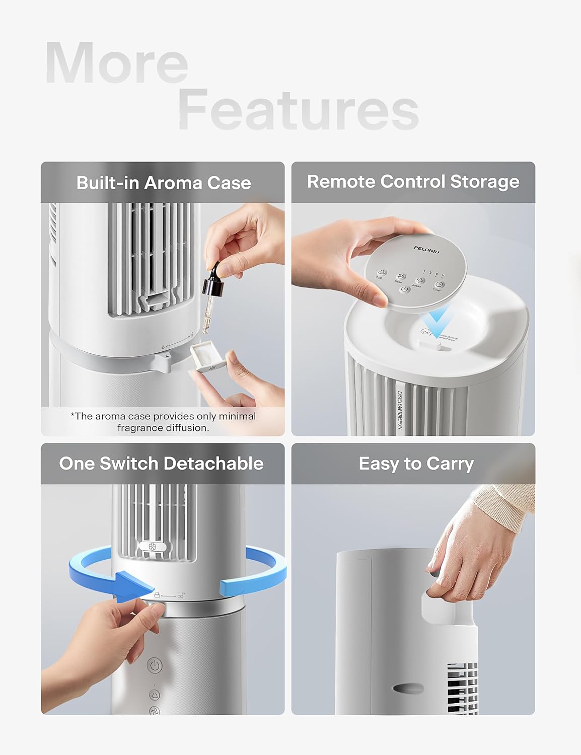 PELONIS 40-Inch Oscillating Tower Fan with Remote for Bedroom, White | Standing Cooling Fan, Washable Design, 2000 CFM, 28ft/s Airflow, 4 Speed, 2 Modes, 90° Oscillation, 23dB Quiet, 7-Hr Timer