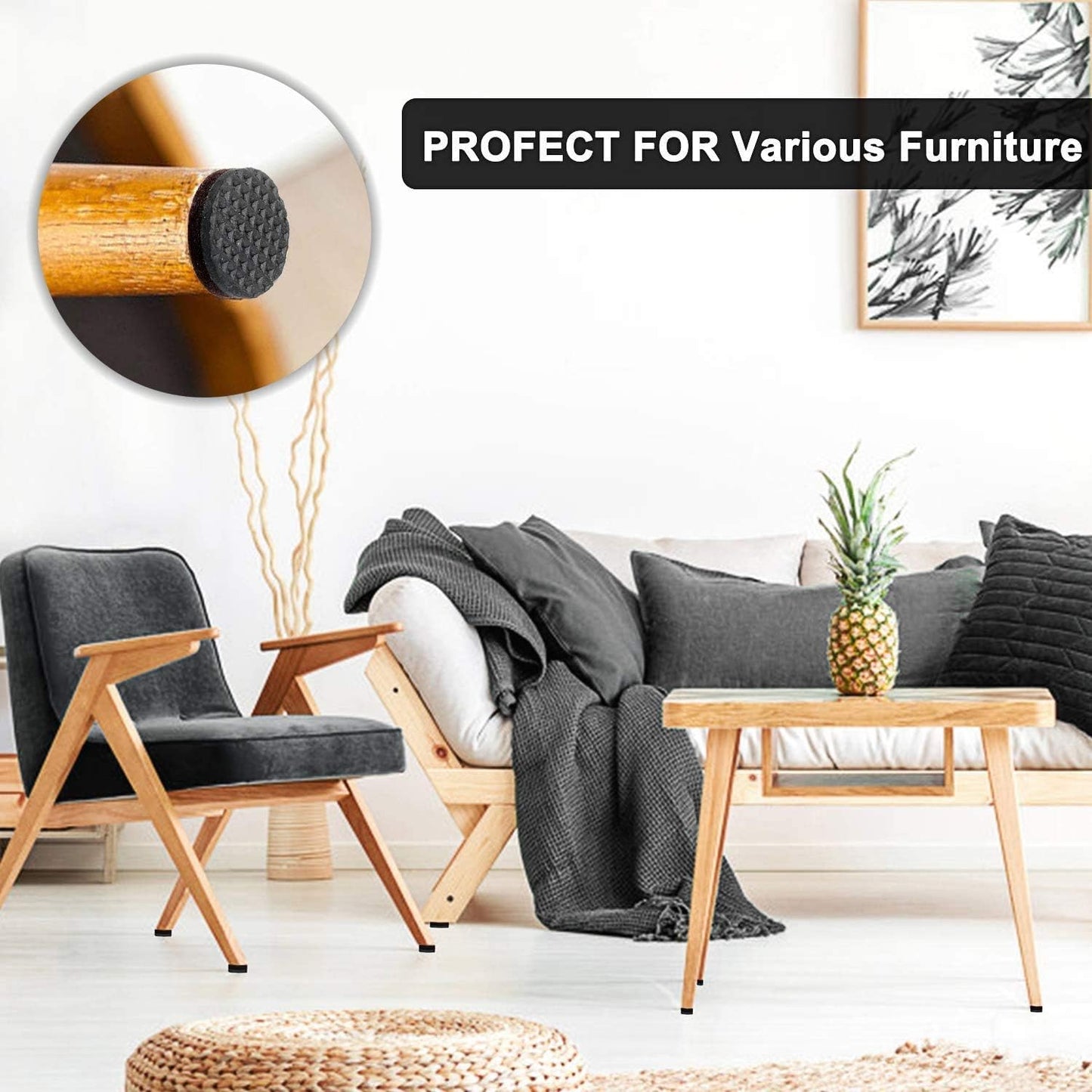 Non Slip Furniture Pads -56 pcs（1+2）” Furniture Grippers, Non Skid Furniture Legs,Self Adhesive Rubber Furniture Feet, Anti Slide Furniture Hardwood Floor Protector for Keep Couch Stoppers