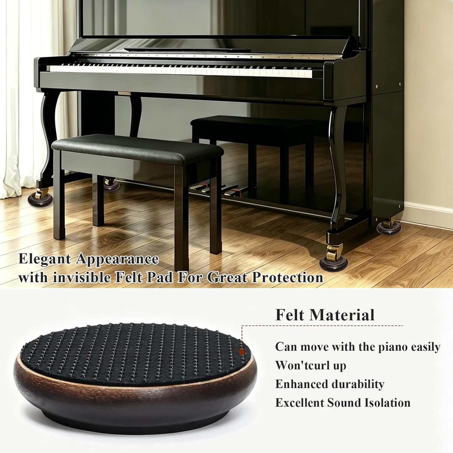 Piano Caster Cups Furniture Pads Upright Piano Caster Cups Wood Coasters Cups Floor Protectors for Furniture Furniture Floor Protectors (Walnut, 4)