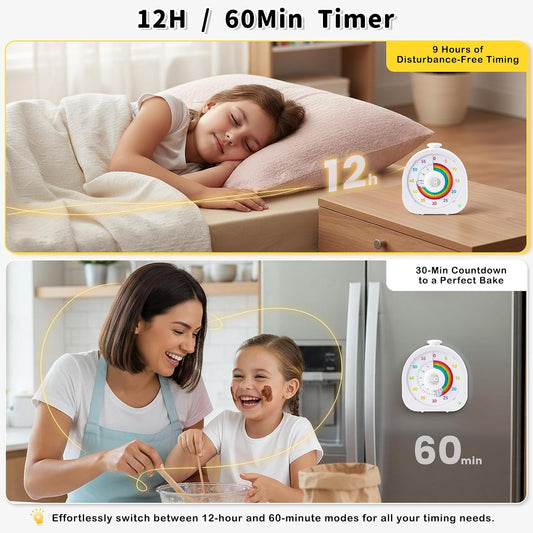 Visual Timer for Kids, Rechargeable Rainbow 60-Min/12-Hour Countdown, White