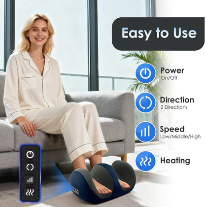 Shiatsu Foot Massager, Foot and Calf Massager with Heat, Black | 3 Intensity Levels, Heating, Auto Shut Off, for Feet, Calves, Arms and Ankles, for Plantar Fasciitis, Pain Relief