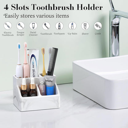 Luxspire Diatomite Toothbrush Holder, 2 Slots, Marble White | Fast Drying, Diatomaceous Earth, Electric Tooth Brush and Toothpaste Organizer, For Bathroom Kitchen Vanity Countertop