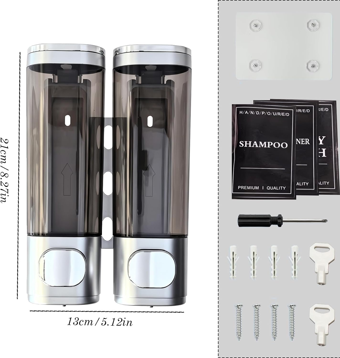 10oz/300ml Single Manual Wall Mounted Soap Dispenser, Black | Bathroom Shampoo and Conditioner Dispenser, Clear Plastic Refillable Liquid Lotion Pump Dispenser and Organizer
