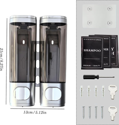 10oz/300ml Single Manual Wall Mounted Soap Dispenser, Black | Bathroom Shampoo and Conditioner Dispenser, Clear Plastic Refillable Liquid Lotion Pump Dispenser and Organizer