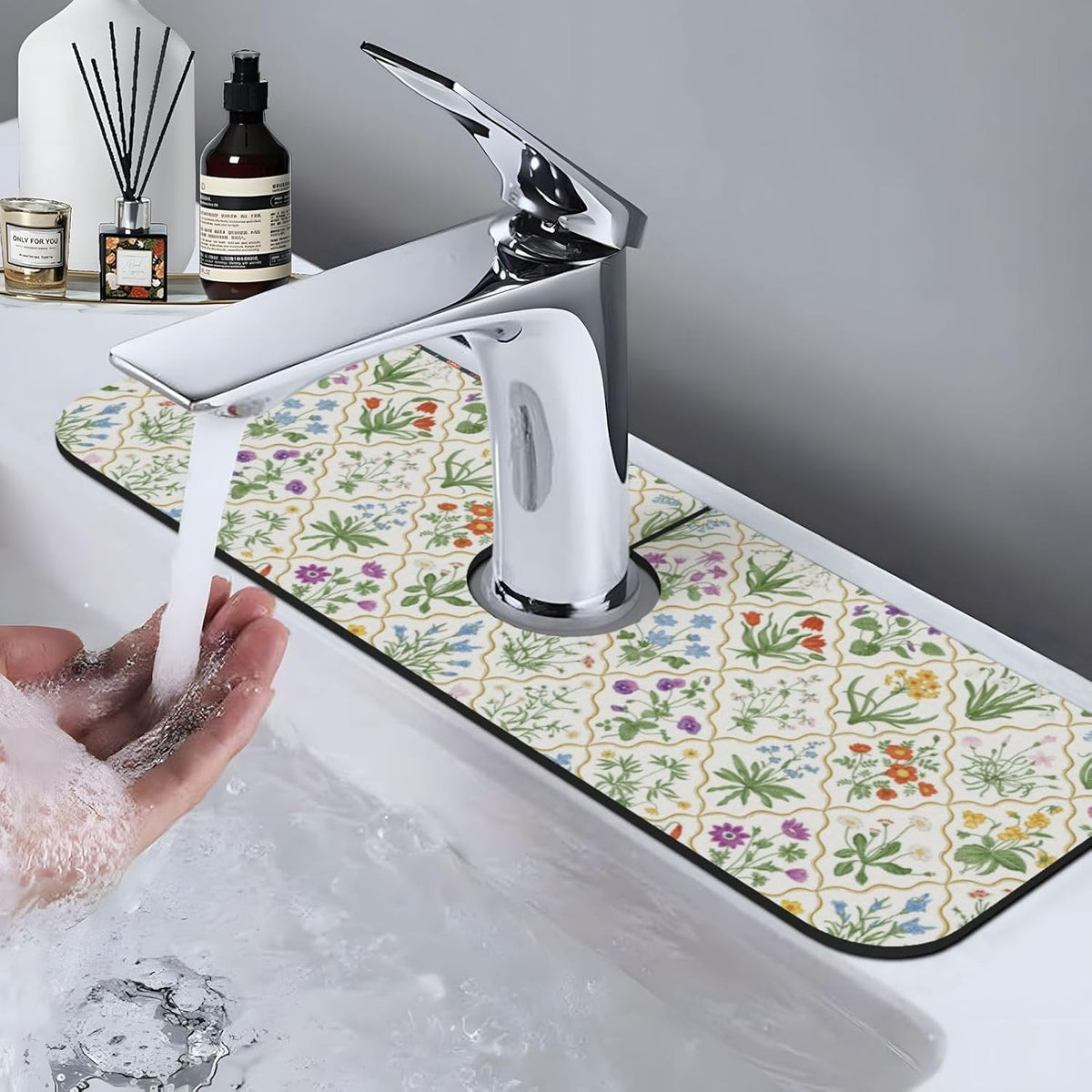 Aquamarine Blue Mexican Tiles Faucet Splash Guard Mat for Kitchen Sink 15x5.5" - Colors B