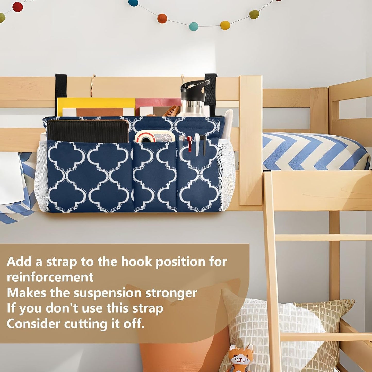 Bedside Caddy Hanging Bunk Bed Caddy Bed Organizer Hanging Pocket with 2 Hooks Bedside Storage Organizer Pocket Bag Holder Checkered Light Green - Colors B