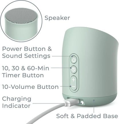 Pure Enrichment Wave Mini Travel Sound Machine - 6 Soothing Sounds Including White Noise, Seamless Loop Audio, Rechargeable Battery, 48 Hour Run Time, Optional Timer, and Storage Bag