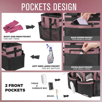 SCAVATA Compact Wearable Cleaning Caddy with Handle & Shoulder Straps | Small Cleaning Supplies Organizer, Under Sink & Car Cleaning Tools Storage Bag for Housekeepers Cleaners, Black