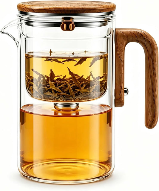 Magic Glass Teapot with Infuser, 24oz (700ml) Heat-Resist Boro Glass Brewer, Instant Water Separation & Clean-Press Leaf Removal, Perfect for Blooming & Loose Leaf Tea, Elegant Gift Box