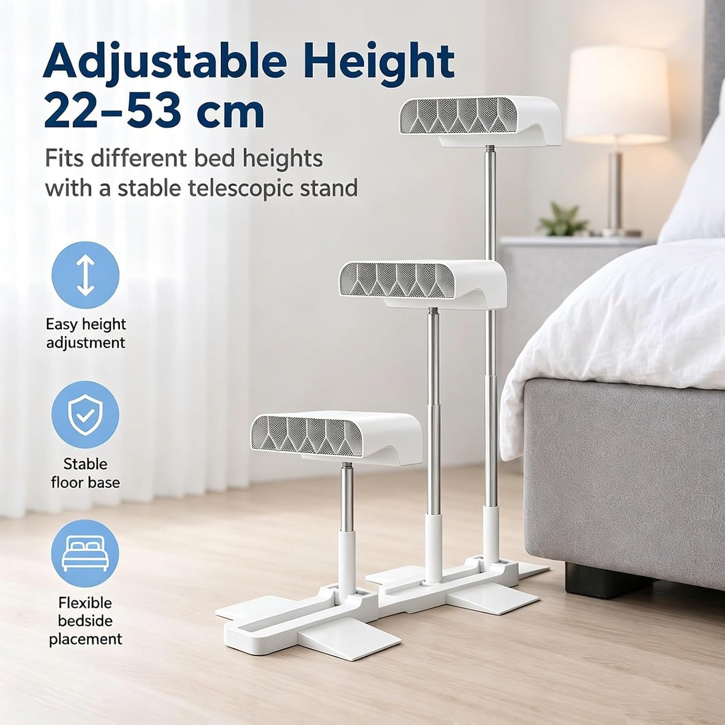 Under Sheet Cooling Fan, Mattress Air Circulator with Portable Remote, 5-Speed Quiet Personal Bedside Ventilator, Height Adjustable 22-53cm Stand, Cordless Sleep Comfort System