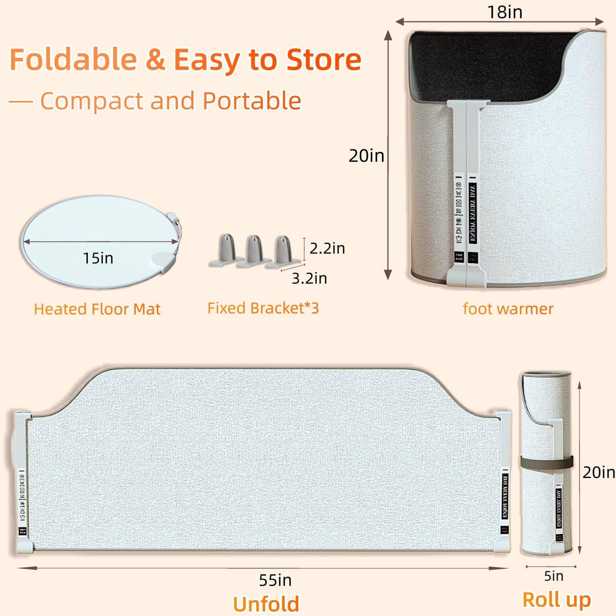 Under Desk Heater, Electric Foot Warmer for Office & Home, Quiet Portable Feet Warmer with Heated Floor Mat, Foot heater with Thermostat and Timer Indoor Use for Foot Leg Grey Cylindrical UEMUSI